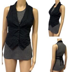 Vintage Twenty One Black and Gray Lagenlook sleeveless Vest Top Womens Small
